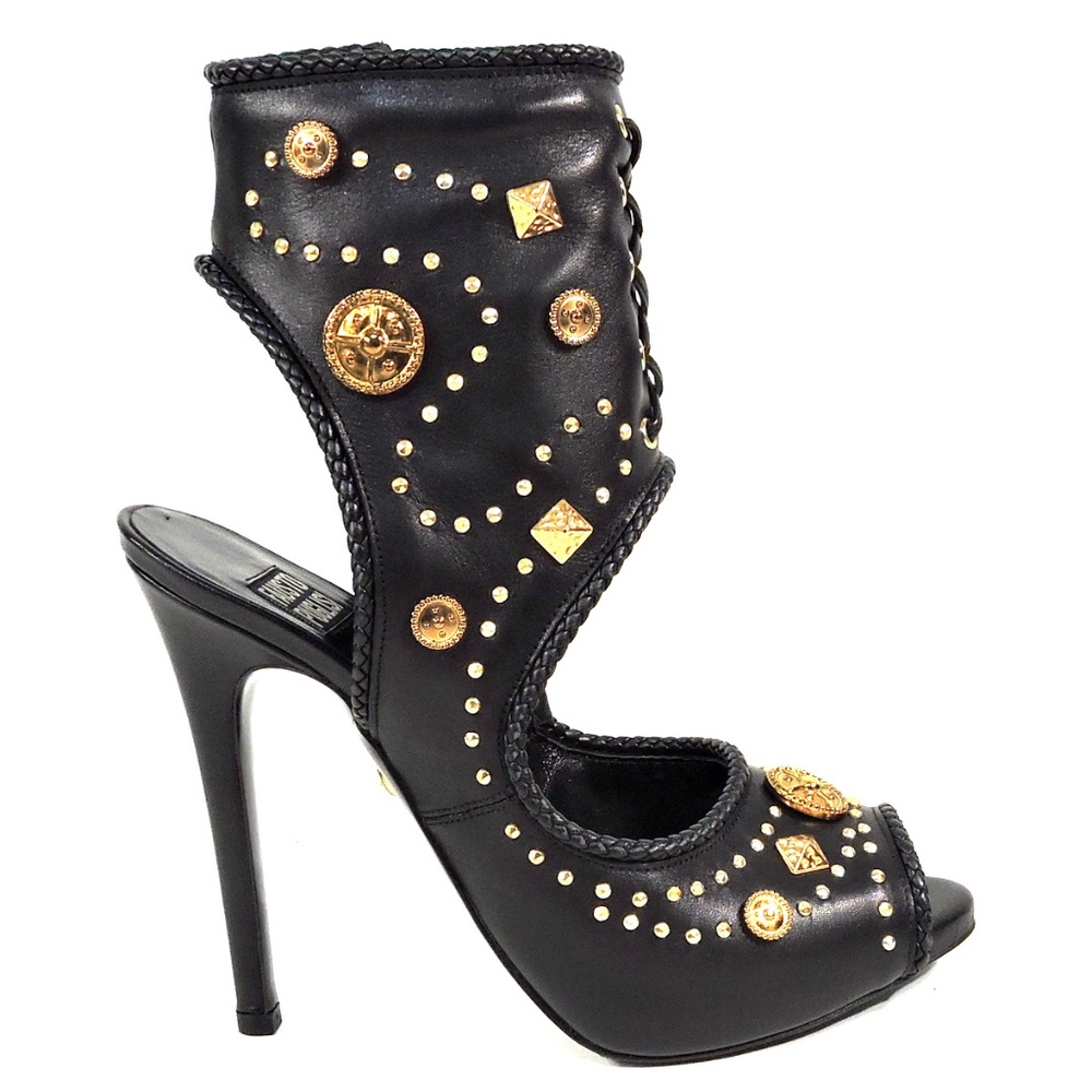 FAUSTO PUGLISI 🇮🇹 WOMEN'S BLACK LEATHER FASHION SUMMER SANDALS